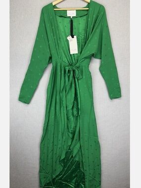 NWT Johanna Ortiz Crossing Currents Green Silk Wrap Dress Size 0 Cocktail